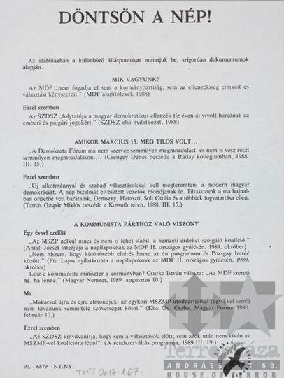 THM-PLA-2017.1.67b - SZDSZ election flyer, 1990